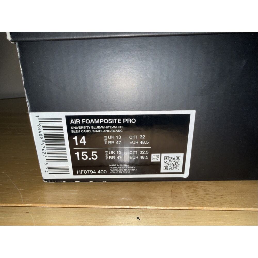 NIKE AIR FOAMPOSITE PRO UNIVERSITY BLUE UNC TAR HEELS HF0794-400 MENS SIZE:14 - Picture 11 of 11